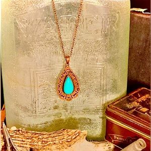 ⚙️3For$30⚙️ NEW Turquoise Teardrop Copper-tone Necklace